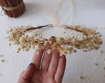 Champagne dried babys breath flower crown Beige flower crown for baby Cream flower headband