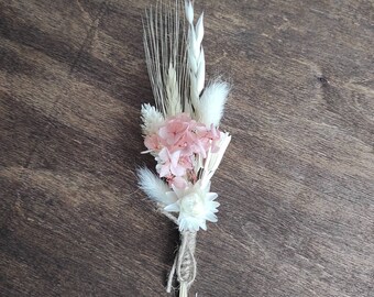 Blush champagne wedding boutonniere for men Summer wedding groomsmen bouts Wrist babys breath gortensia corsage band and boutonniere set