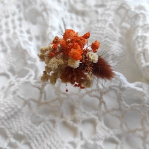 Orange hair pin of dried flowers, orange flower hair accessory for fall wedding, orange hair pin for bridesmaids, bride hsir pin image 5