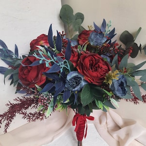 Navy Burgundy fall wedding bouquet for bride, Fake flower boho wedding bouquet, bridal bouquet fall