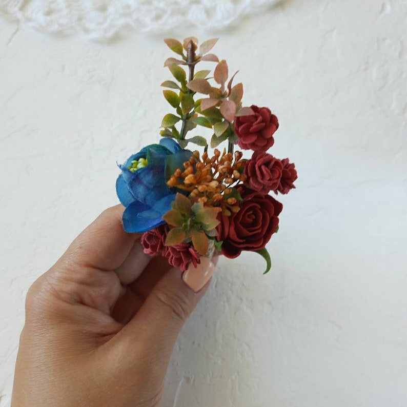 Wedding corsage burgundy navy cinnamon corsage and boutonniere set, wedding boutonniere, groomsmen bouts, wrist corsage band image 8