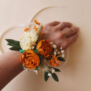 Burnt Orange Corsage & Boutonniere Set: Fall Wedding Accessories