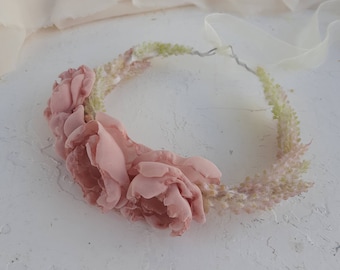 Blush pink flower crown baby, flower girl crown, boho crown, wedding flower crown, blush bridal floral crown