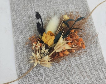 Dried wrist corsage band for fall wedding Dried flower boutonniere Boho corsage band