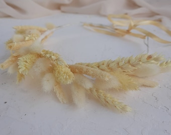 Champagne Dried Flower Crown: Boho Bridal Headband