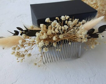 Dried gypsophila, eucalyptus, lagurus hair comb, floral hair comb, dried flower crown comb