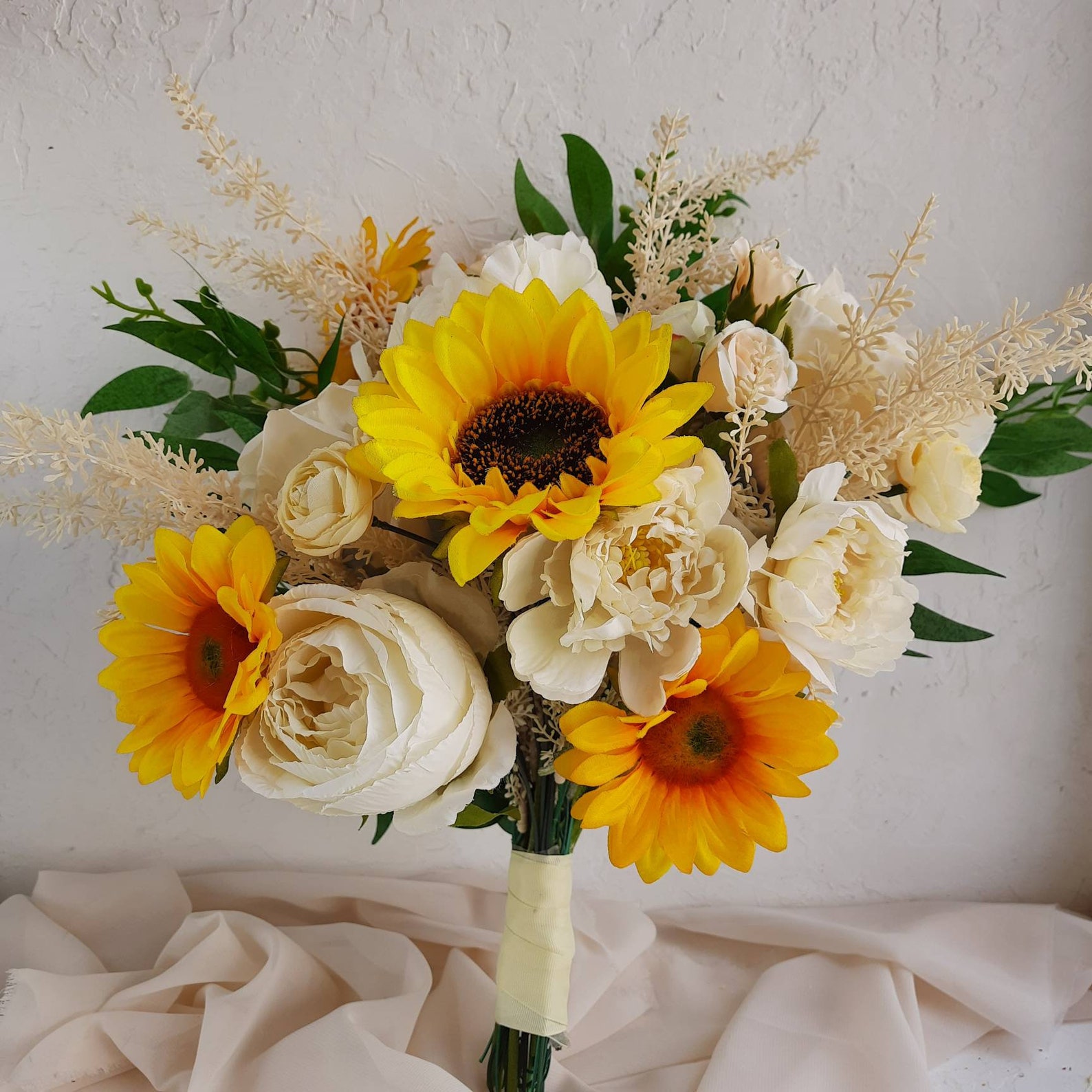 Sunflower Fake Flower Wedding Bouquet Bride Boho Bouquet Etsy