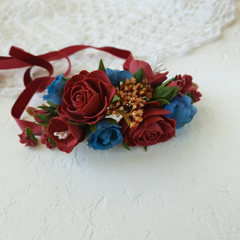 Wedding corsage burgundy navy cinnamon corsage and boutonniere set, wedding boutonniere, groomsmen bouts, wrist corsage band image 4