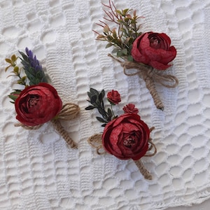 Burgundy boutonniere Fall boutonniere Rustic men wedding boutonniere 