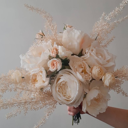 Champagne Bridal Wedding Bouquet Boho Wedding Bouquet Ivory Etsy