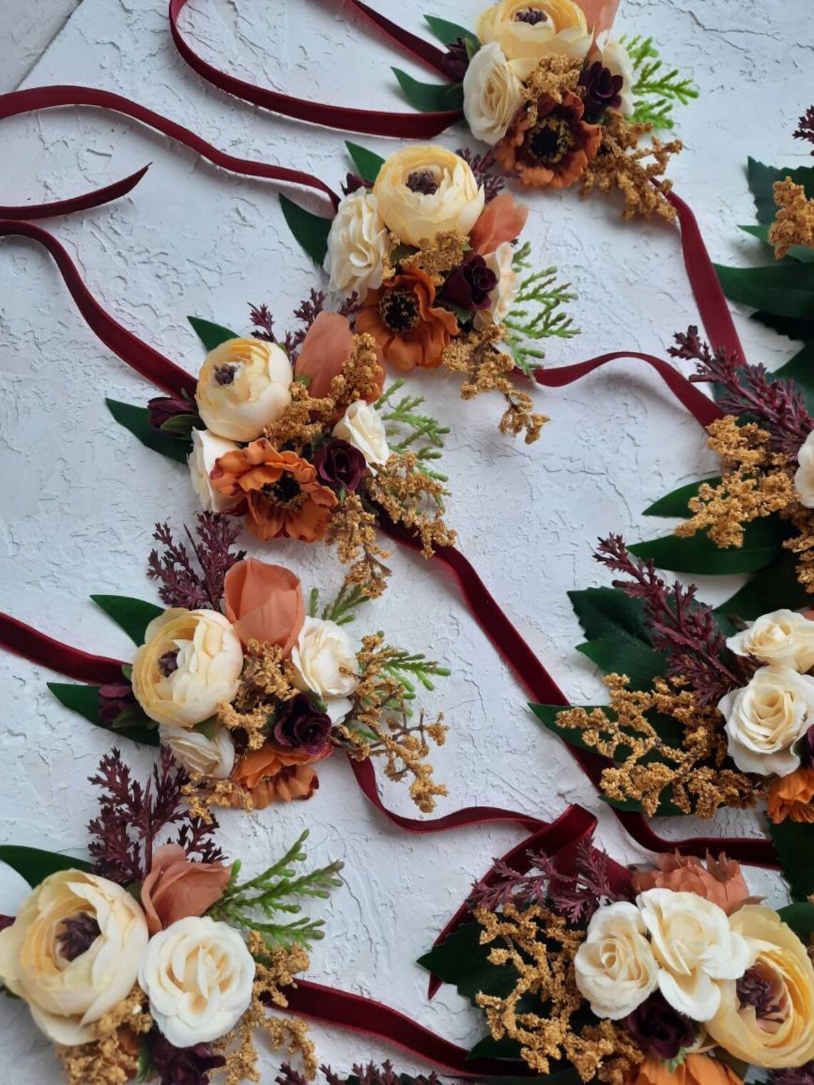 Rusty Burgundy Corsage and Boutonniere Set for Fall Wedding, Boho ...