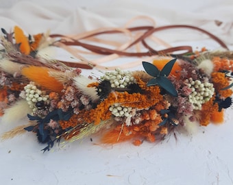 Burnt Orange Dried Flower Crown: Terracotta Fall Wedding Headband