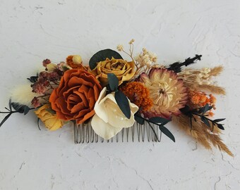 Terracotta Rose Hair Comb: Boho Fall Wedding Bridal Accessory