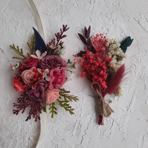 Blush Burgundy Wedding Corsage & Boutonniere Set