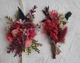 Blush Burgundy Wedding Corsage & Boutonniere Set