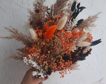 Burnt Orange Dried Flower Bouquet: Fall Wedding Decor