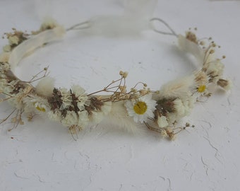 Daisy flower crown Dried white flower crown Cream flower crown Flower head crown for babies Wildflower flower crown