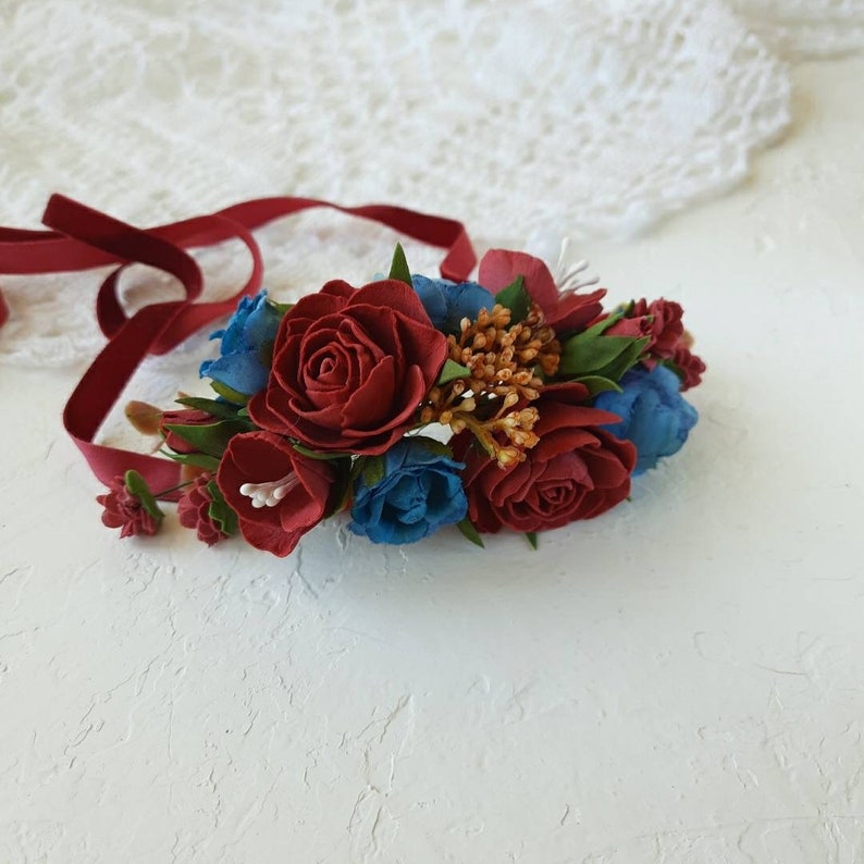 Wedding corsage burgundy navy cinnamon corsage and boutonniere set, wedding boutonniere, groomsmen bouts, wrist corsage band image 10