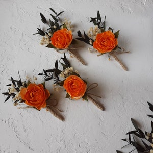 Wedding boutonniere Fall boutonniere Rustic men wedding boutonniere Orange fake flower dried eucalyptus boutonniere