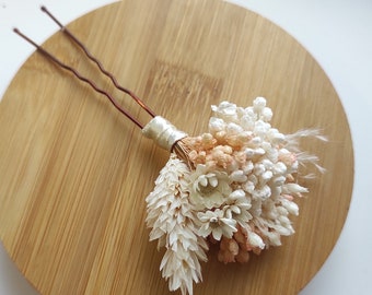 Hair pin with dried flowers, bridal flower hair accessory for wedding, champagne blush pretty hair pin for bride