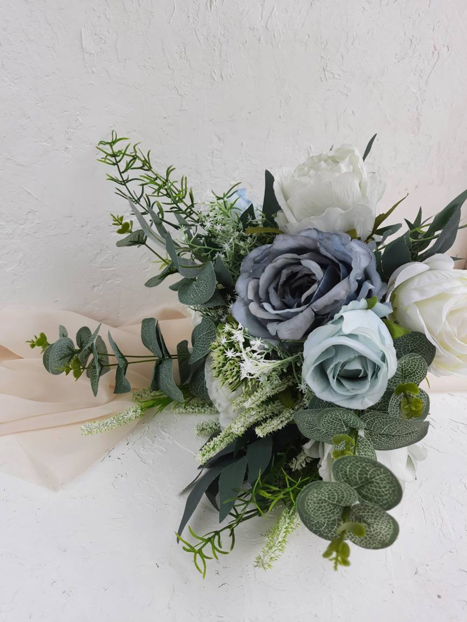 Dusty Blue Boho Wedding Bouquet Fake Flower Bouquet Bridal Etsy