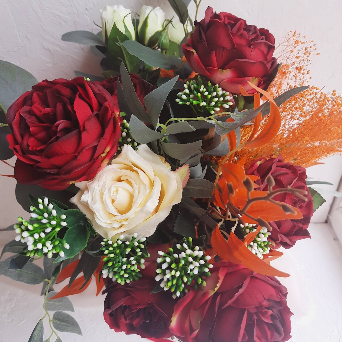 Burnt orange burgundy wedding bouquet Fall wedding fake Etsy