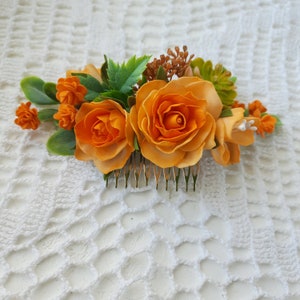 Morceau de cheveux de mariée orange, peigne à cheveux succulent, accessoires de cheveux de mariage dautomne boho, peigne à cheveux pour le mariage, accessoires de cheveux de mariée image 2