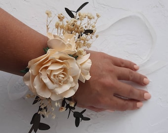 Champagne Rose Corsage & Boutonniere Set: Wedding Groomsmen Floral