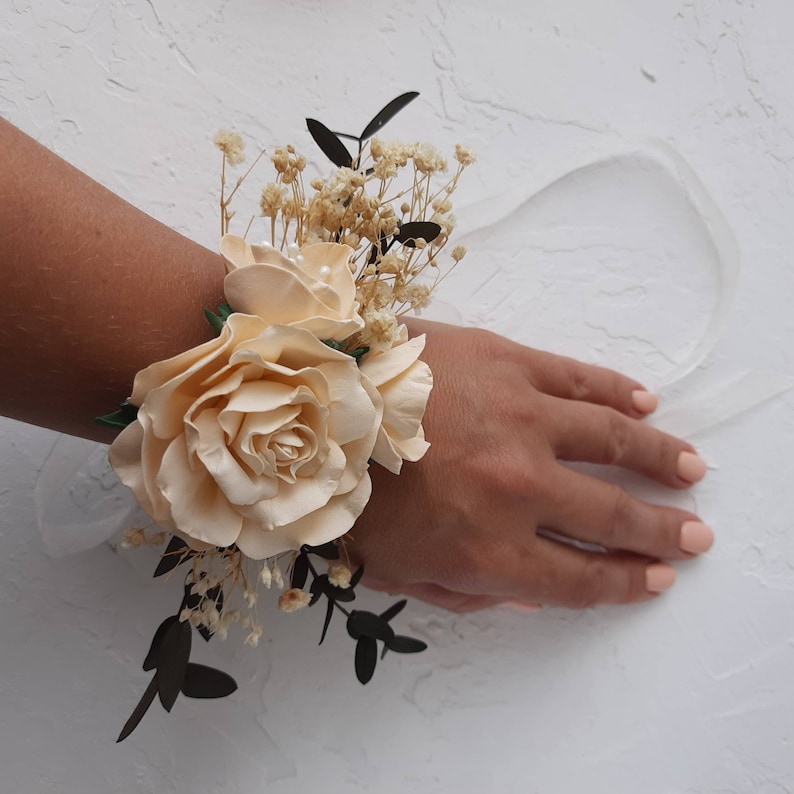 Champagne Wrist Corsage and Boutonniere Set Wedding Groomsmen Etsy