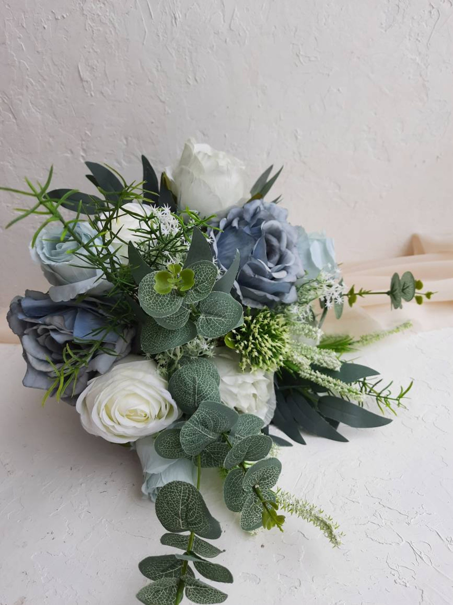 Dusty Blue Boho Wedding Bouquet Fake Flower Bouquet Bridal Etsy