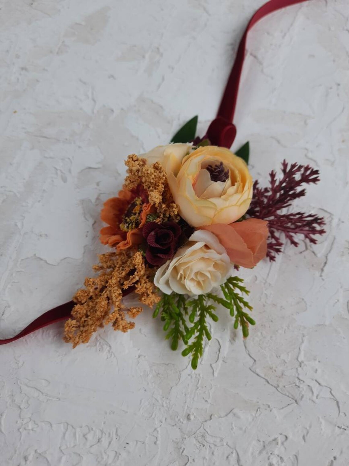 Rusty Burgundy Corsage and Boutonniere Set for Fall Wedding, Boho ...
