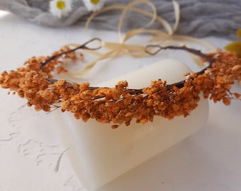 Burnt orange dried flower hair piece Rust dried babys breath crown Dried flower crown baby