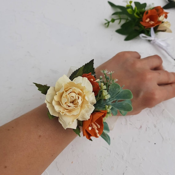 Flower Wrist Corsages Orange Bracelets for Bridesmaid Wedding Jewellery  Prom Corsage Autumn Bracelet With Ribbon Fall Accessories Magaela 