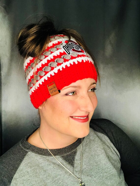 OSU Hat Ohio State Beanie OSU Messy Bun 