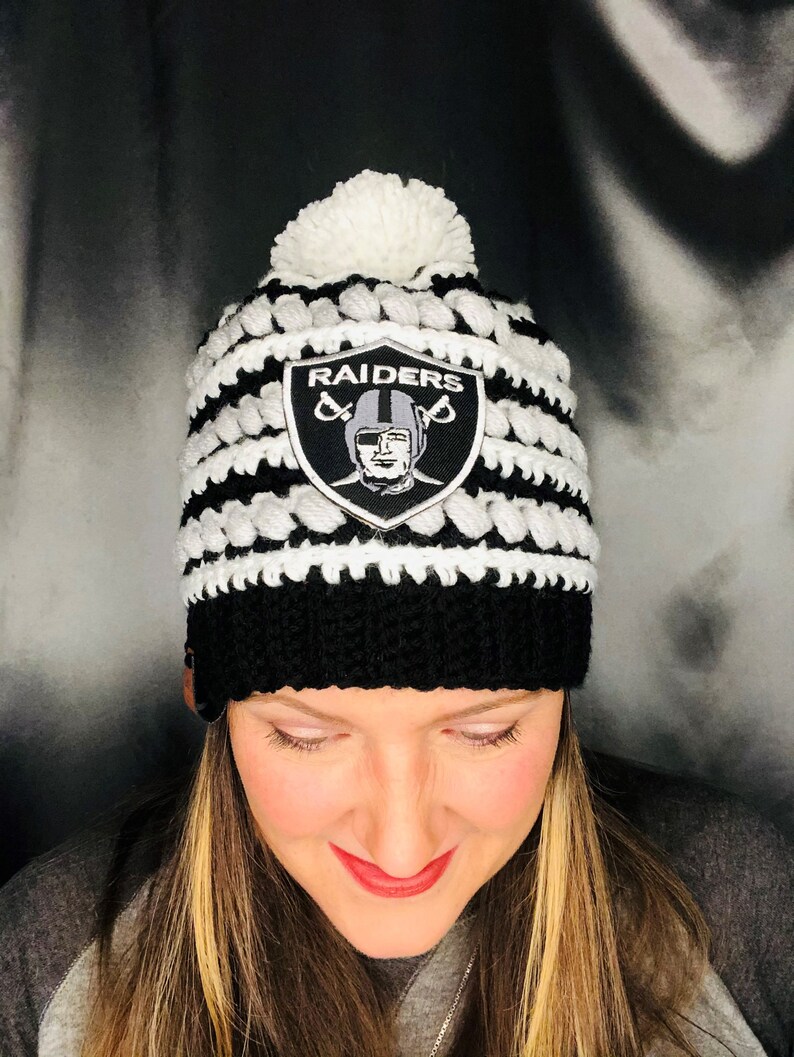 Raiders Beanie With Pom Raiders Pom Hat Womens Raider Hat Etsy