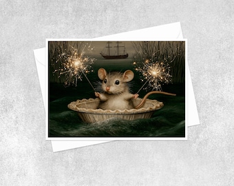 Whimsical Mouse Greeting Card – Cottagecore Fantasy Animal Artwork JC404