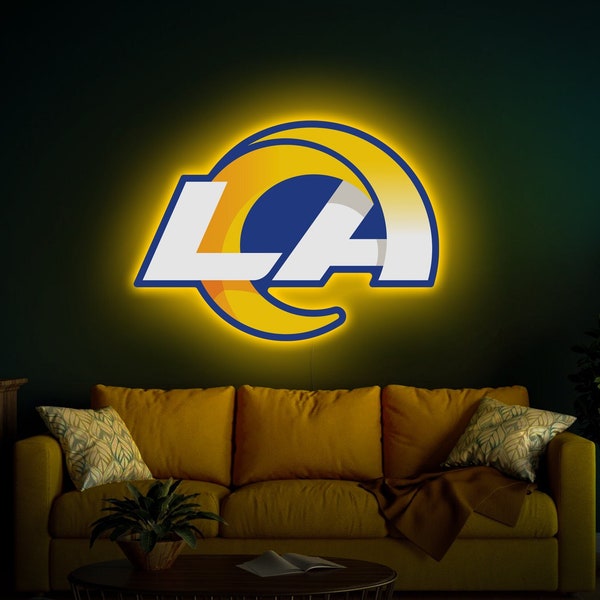 LA Rams neonbord, Los Angeles Rams-logo, Rams verlicht bord, LA Rams led-bord, LA Rams-lamp, Voetbalteamlogo, Voetbalneonbord