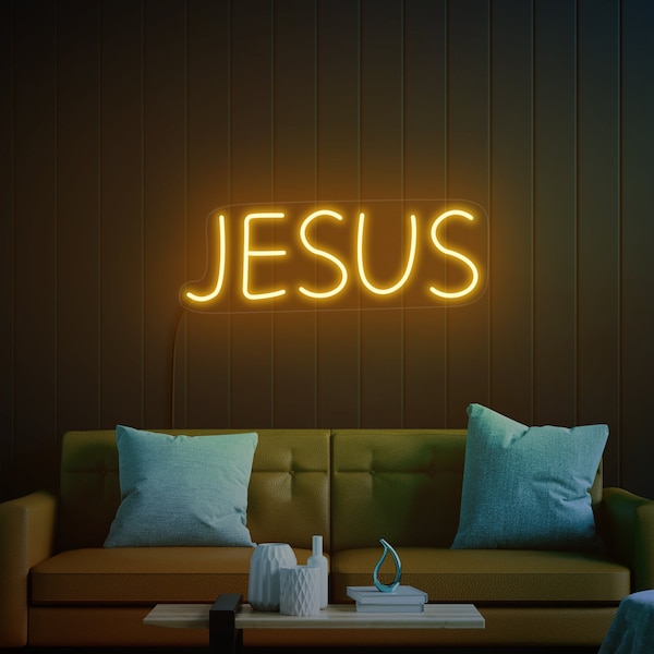 Jesus Leuchtreklame, Jesus LED-Zeichen, christliche Leuchtreklame, Jesus Lichtzeichen, Jesus Christus Zeichen, Jesus rettet Zeichen, Jesus Wandkunst, Jesus Wanddekor