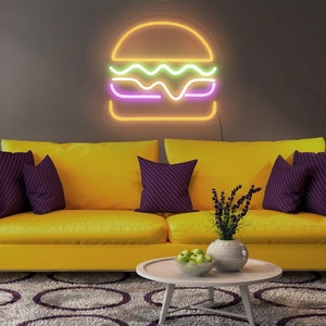 Burger neon sign, Burger led sign, Hamburger neon sign, Burger light sign, Food neon sign, Kitchen neon sign,Hamburger art,Burger wall decor