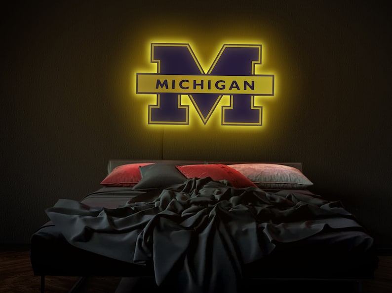 Michigan Neon Sign, Michigan Led Sign, Michigan Football Sign, Football Team Sign, Football Neon