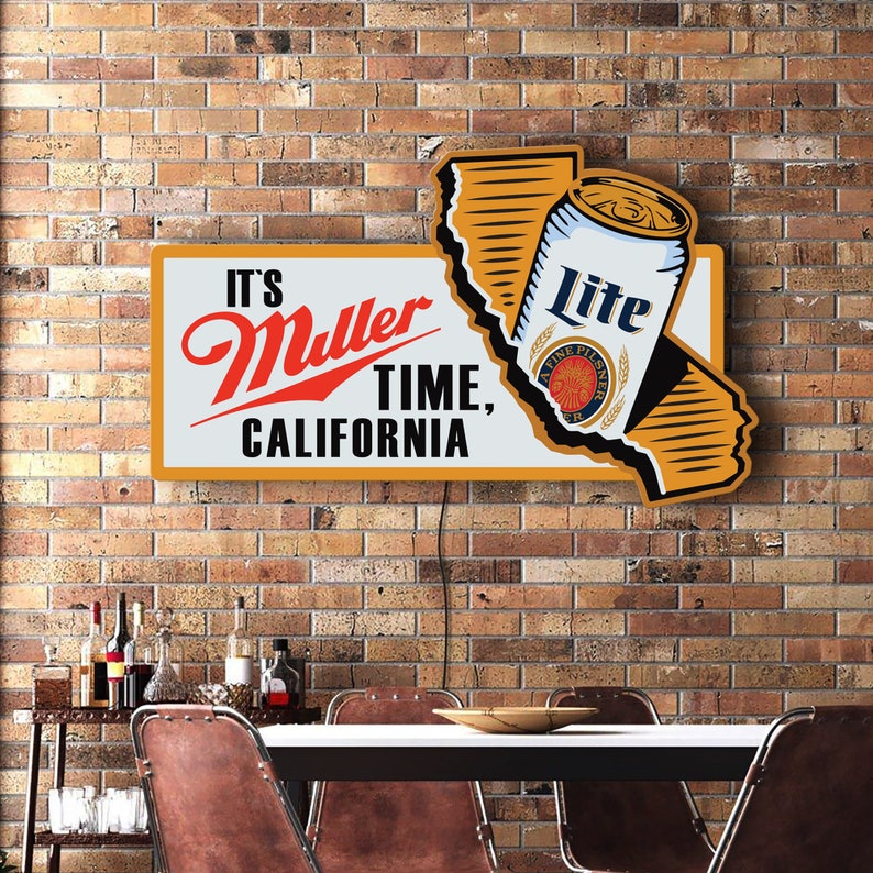 Its Miller Time California Sign, Miller Lite Neon Sign, Miller Lite Logo Light, Miller Lite Led