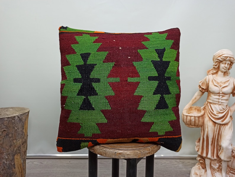 16x16 Vintage Pillow Case Bohemian Kilim Pillow Accent Kilim Lumbar Boho Sham Cover Decorative Turkish Kilim Pillow AK00325