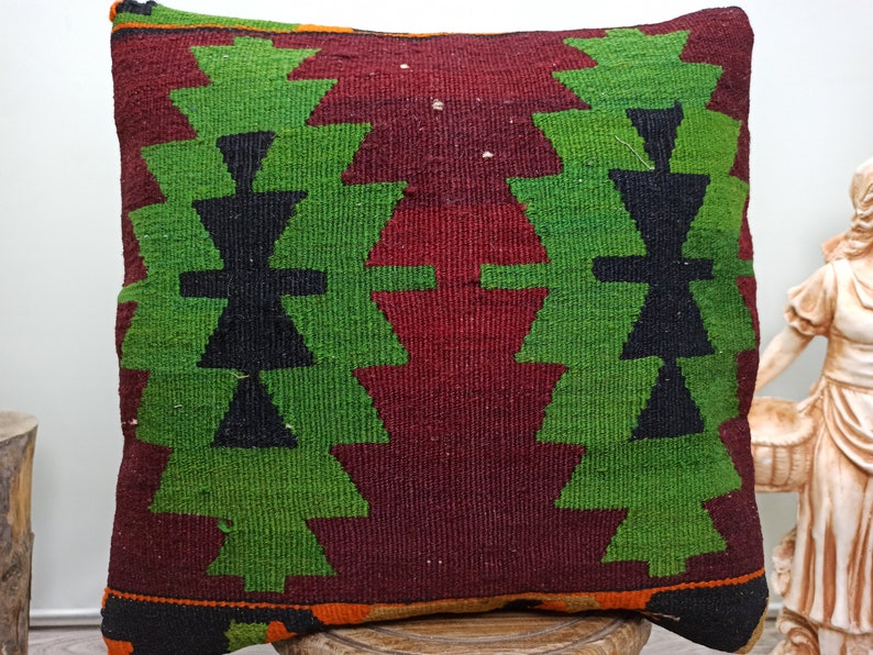 16x16 Vintage Pillow Case Bohemian Kilim Pillow Accent Kilim Lumbar Boho Sham Cover Decorative Turkish Kilim Pillow AK00325