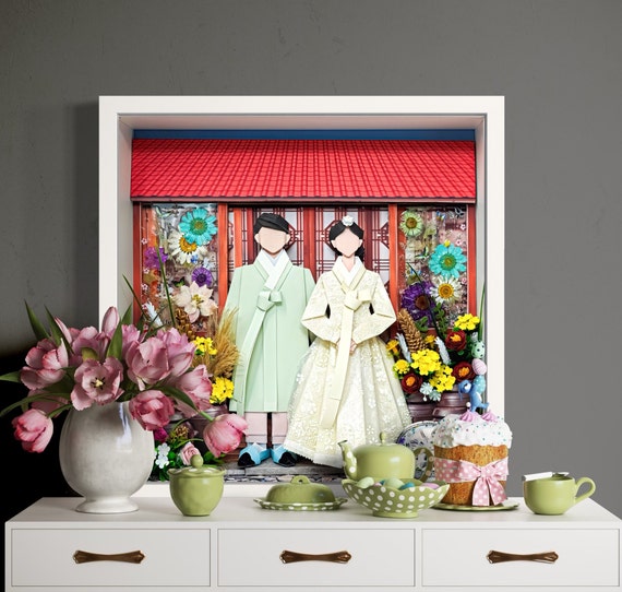 No.173 At the Korean old house, Wedding gift, Anniversary gift, Custom-made Original Origami art gift, Paper anniversary gift