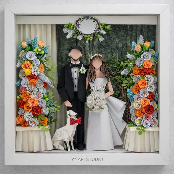 No.191 The reception with flower pillars, Anniversary gift, Custom-made Original Origami art gift, Paper anniversary gift, Anniversary gift