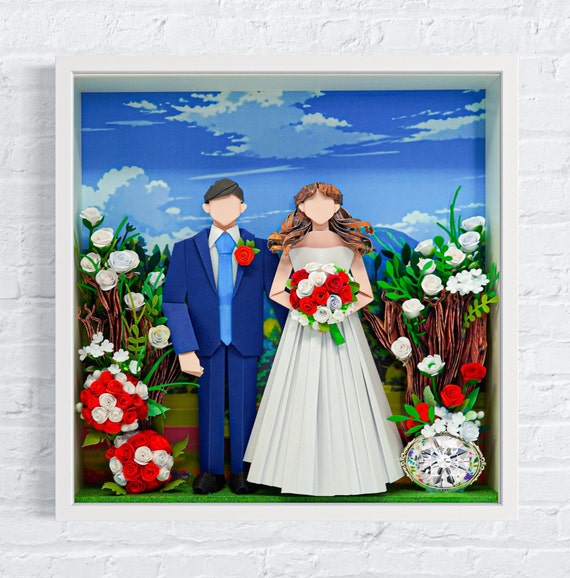 No.170 White flowers and Mountains, Wedding gift, Anniversary gift, Custom-made Original Origami art gift, Paper anniversary gift
