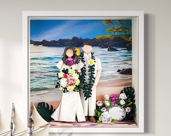 No.198 Wedding in Hawaii, gift for wife, husband, Custom-made Original Origami art gift, Paper anniversary gift