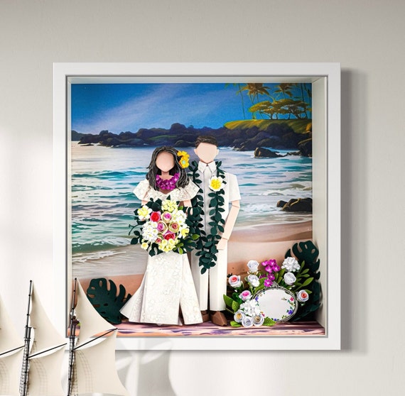 No.198 Wedding in Hawaii, gift for wife, husband, Custom-made Original Origami art gift, Paper anniversary gift
