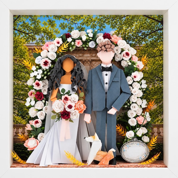 Custom Origami Wedding Paper Art Portrait, Anniversary gift