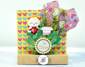 Origami gift & card “zoo series-rabbit and puppy “ handmade gift, anniversary gift